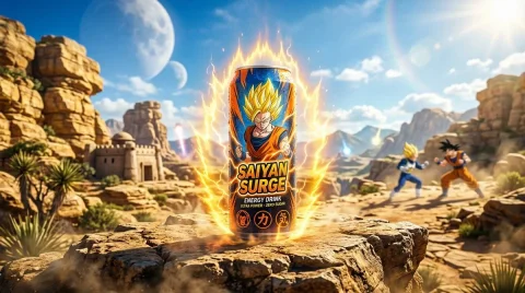 Banana Blast Energy Drink in Futuristic Cityscape — Nano Banana 2 AI Prompt: a dynamic energy drink advertisement for [universe / franchise], set against an...
