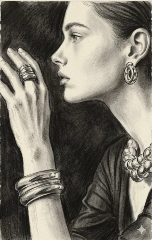 Charcoal Elegance: Woman in Contemplative Profile
