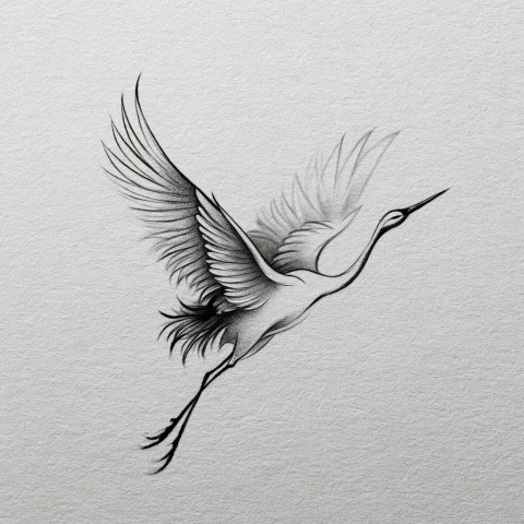 Crane Tattoo Idea — Nano Banana 2 AI Prompt: tatoo idea of a crane, Chinese traditional style, no more than 5x5cm, simple lin...