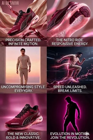 Futuristic Luxury Sneaker Campaign with Puma Nitro — Nano Banana 2 AI Prompt: Create a premium futuristic footwear campaign inspired by high end sneaker adver...