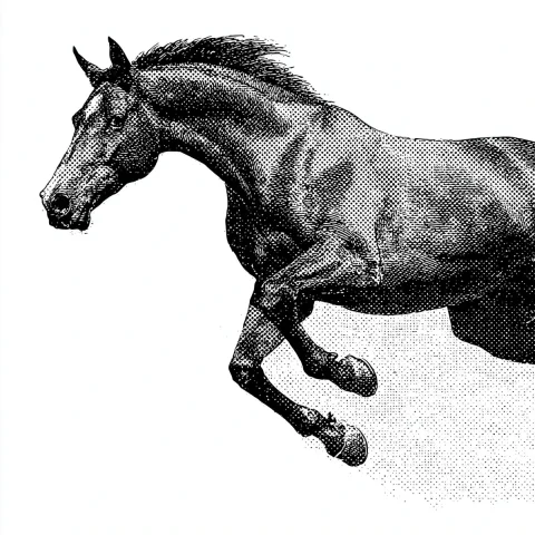 Jumping Horse Illustration — Nano Banana 2 AI Prompt: A realistic horse jumping over an invisible obstacle, no rider, dynamic mid-air...