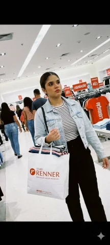Casual Stroll Through a Brazilian Mall — Nano Banana 2 AI Prompt: everyday iPhone photo of a person walking inside a Renner store in a Brazilian m...