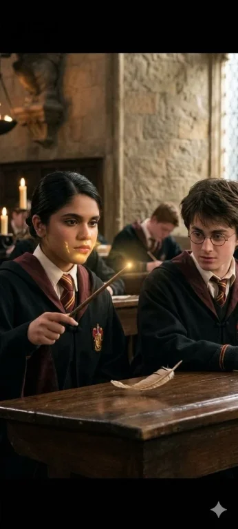 Hogwarts Spellcasting in Candlelit Classroom