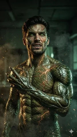 Human-to-Reptile Metamorphosis in Cinematic Detail — Nano Banana 2 AI Prompt: A hyper-realistic cinematic transformation scene of a young person (use my uploa...