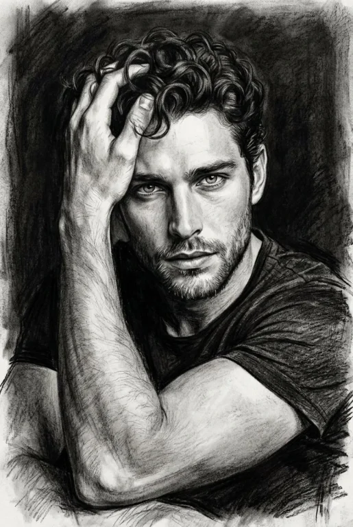 Intense Charcoal Portrait of a Thoughtful Man