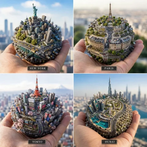 Palm-Sized City Sphere with Miniature Monument — Nano Banana 2 AI Prompt: class Handheld_Micro_Planet: def __init__(self, target_city="[CITY_NAME]"):...