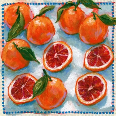 Vibrant Orange Illustration — Nano Banana 2 AI Prompt: a vibrant illustration featuring an array of whole and sliced oranges, artfully...