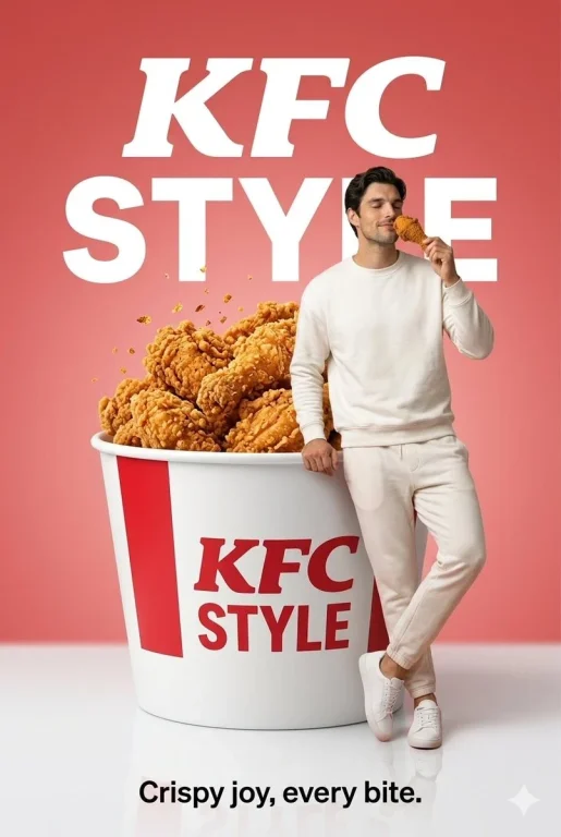 Giant Fried Chicken Showcase with Stylish Young Man