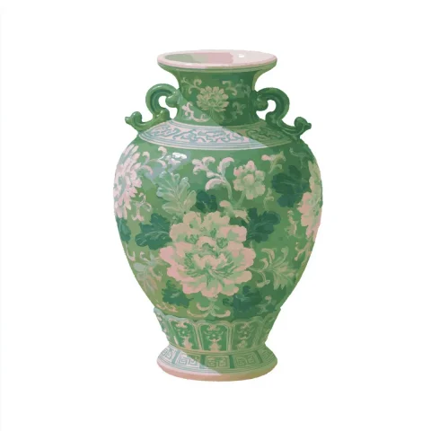 Green Porcelain Illustration — Nano Banana 2 AI Prompt: A piece of Chinese porcelain, with a white background illustration, the main col...