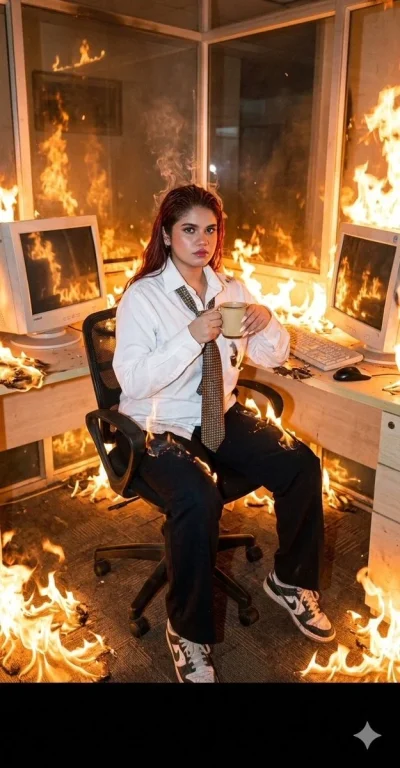 Office Inferno: Calm Amidst Flames