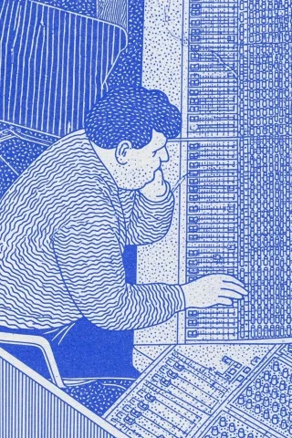 1970s Recording Engineer — Midjourney v6 AI Prompt: a recording engineer sitting in his control room in the 70s --ar 2:3 --sref 2935...