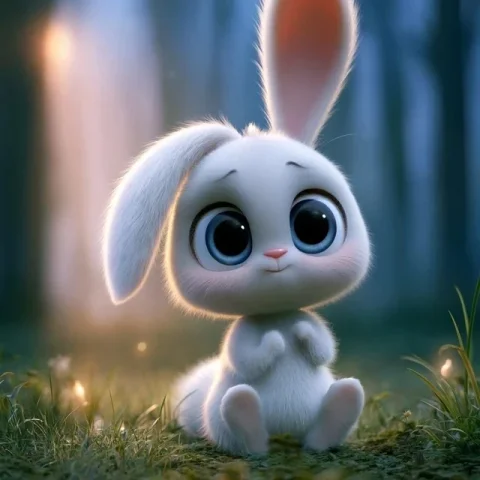 Cute Bunny — Midjourney v6 AI Prompt: Create a cute bunny with big cartoon eyes i want the bunny to be in the forest a...