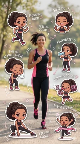 The Jogger's Journey: A Fitness Adventure — Nano Banana 2 AI Prompt: A vibrant, fitness-themed digital collage featuring a central photo of a smiling...