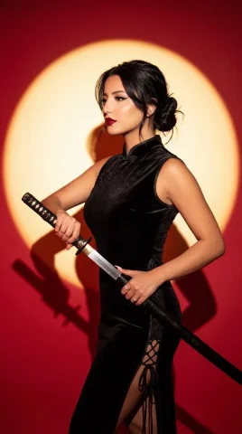 Crimson Elegance with Katana Prop — Nano Banana 2 AI Prompt: { "generation_request": { "meta_data": { "tool": "Nano B...
