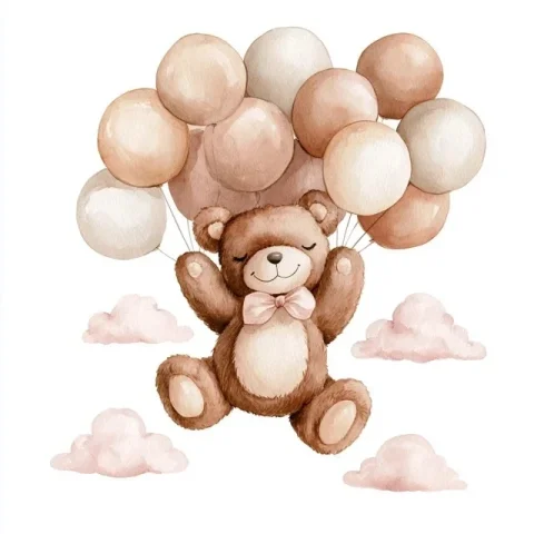 Cute Teddy Bear — Midjourney v6 AI Prompt: a whimsical watercolor illustration set on a white background, featuring a happy...