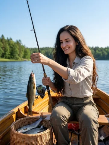 Serenity on the Lake: A Fisherwoman's Calm Escape — Nano Banana 2 AI Prompt: { "request_type": "image_composition", "base_subject_id": "original_fema...