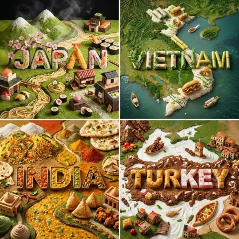 Culinary Wonders in 3D Typography — Nano Banana 2 AI Prompt: Another fun way to visualize food. I asked Nano Banana to choose 4 Asian countri...