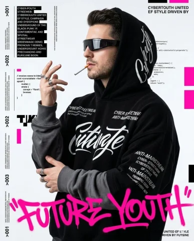 Rebellious Streetwear Aesthetic — Nano Banana 2 AI Prompt: A BOLD CYBER-STREETWEAR FASHION POSTER FEATURING A YOUNG ANDROGYNOUS MODEL IN AN...