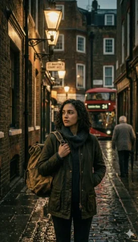 Rain-Soaked Alley in London Golden Hour — Nano Banana 2 AI Prompt: { "action": "text_to_image", "action_input": "Cinematic street photograp...