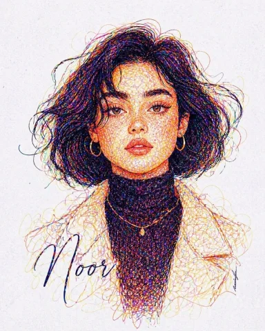 Scribbled Beauty: A Portrait in Vibrant Chaos — Nano Banana 2 AI Prompt: A highly detailed colorful scribble line art portrait of a young woman, created...