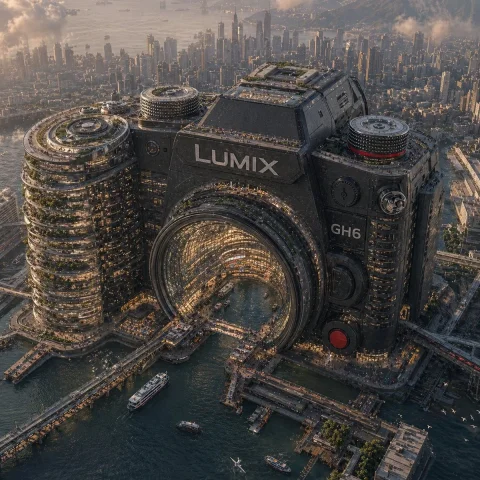 GH6 Transformed into a Towering Urban Megastructure — Nano Banana 2 AI Prompt: turn the GH6 camera into a mega structure. do this for GH6 camera PRODUCT = [A...