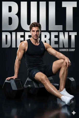 Hyper-Realistic Fitness Editorial with Intense Focus — Nano Banana 2 AI Prompt: Ultra-realistic high-end fitness campaign poster featuring a young man (use my f...