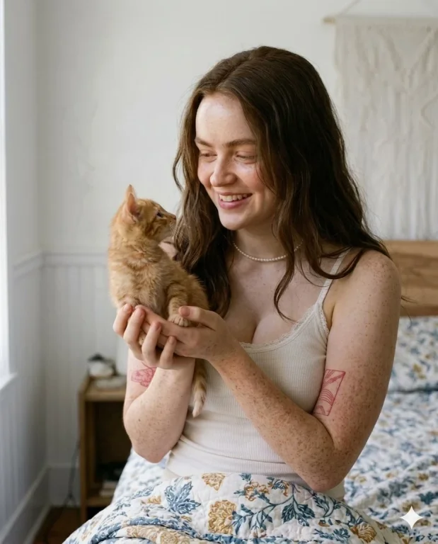Warm Morning Bond with a Tabby Kitten