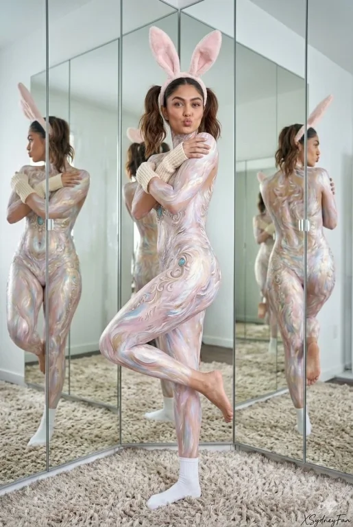 Iridescent Bunny Goddesses in Soft Pink Glow