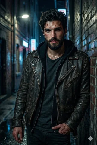 The Grit of Urban Resilience — Nano Banana 2 AI Prompt: Ultra-realistic portrait of a rugged man with sharp facial features, messy hair,...
