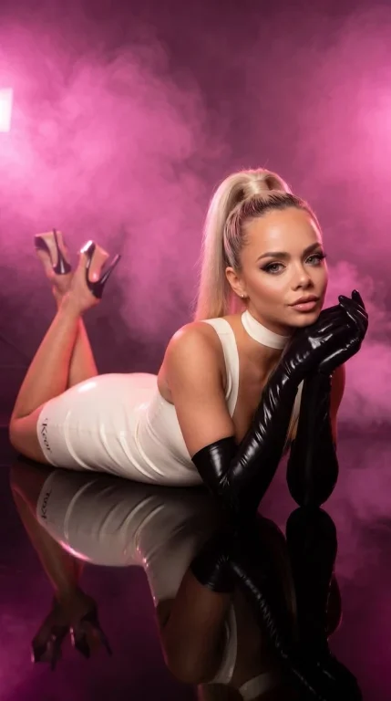 Neon Studio Latex Fashion Portrait in Pink Lighting