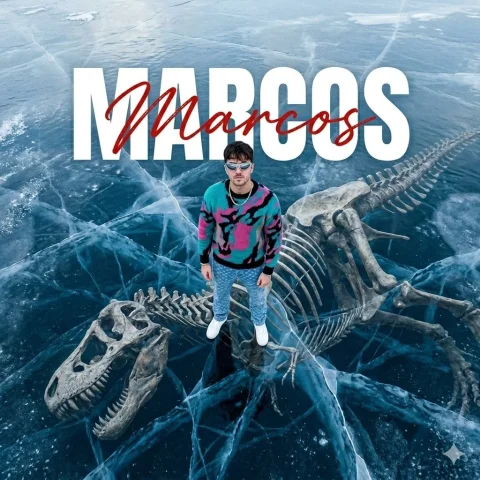 Frozen Secrets: A Prehistoric Encounter — Nano Banana 2 AI Prompt: { "prompt": "A cinematic aerial shot of a man standing confidently on a froz...