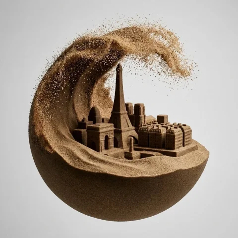 Paris in Motion: The Sand Sculpture Skyline — Nano Banana 2 AI Prompt: do this for paris 1. Inference Engine (The Urban Silhouette): Input A is...