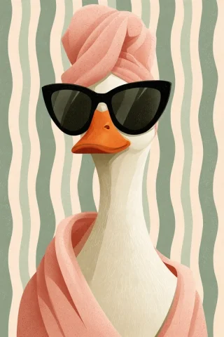 Minimalist White Duck — Midjourney v6 AI Prompt: Minimalist hand-drawn digital illustration of a white duck with an orange beak w...