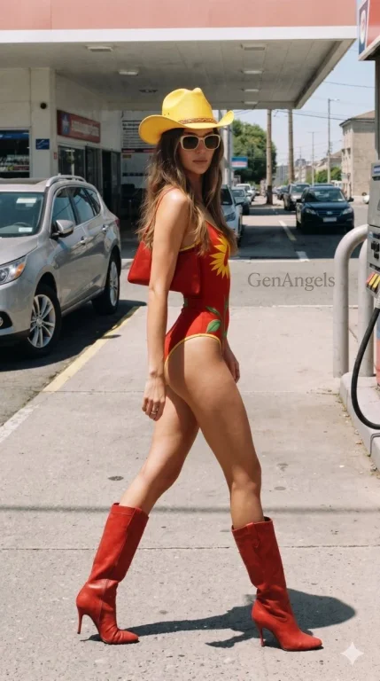 Summer Vibes: A Confident Stride at the Gas Station