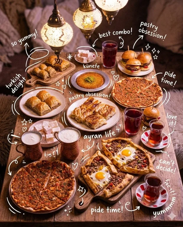 Cozy Top-View Feast with Playful Doodles