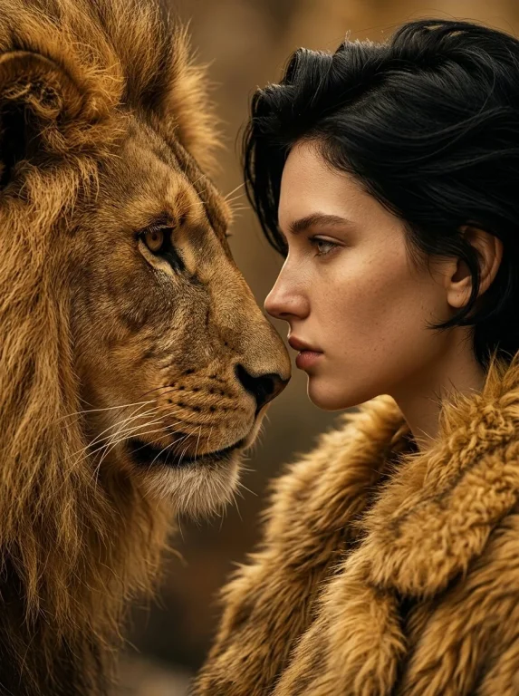 A Sacred Bond: Man and Lion in Intimate Stare