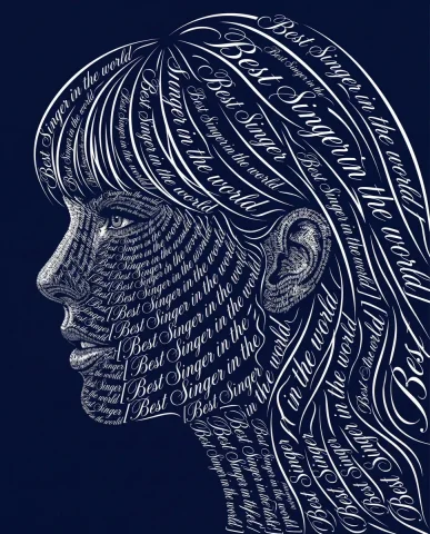 Calligraphic Profile in Navy Blue — Nano Banana 2 AI Prompt: Create a typographic art portrait using the uploaded photo of a person as refere...