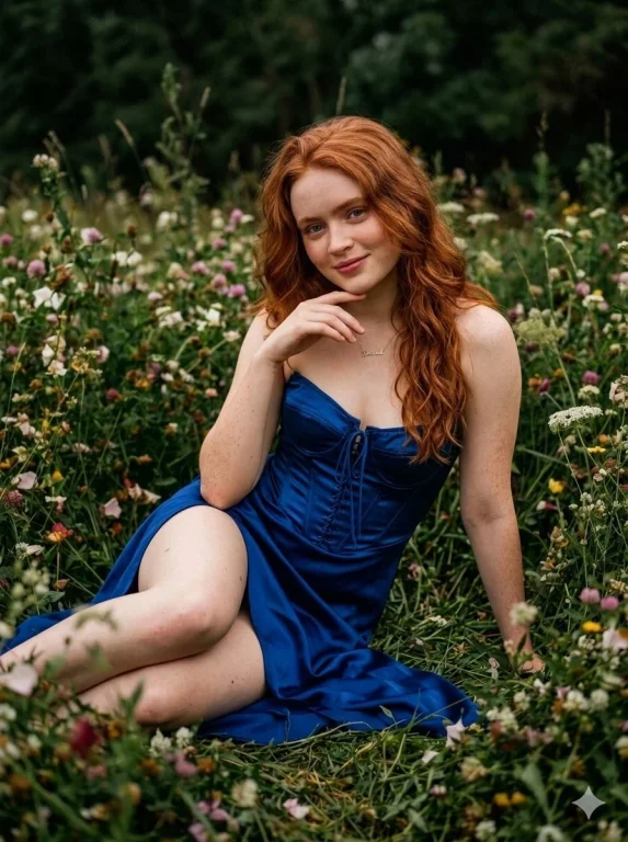 Meadow Elegance in Blue Satin