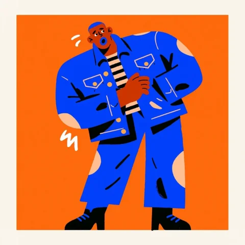 Person Hiccuping — Nano Banana 2 AI Prompt: minimal flat illustration of a person hiccuping, simple geometric shapes, charac...
