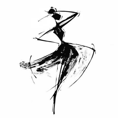 Minimalist Ink Dance Figure — Midjourney v6 AI Prompt: A little linear figure dances, white background, ink style, minimalist, brush st...