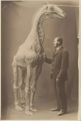 Evolutionary Stages Human to Giraffe — Midjourney v6 AI Prompt: A vintage scientific illustration depicting the gradual evolution from a human t...