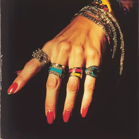 Warhol-Inspired Jewelry Cover — Midjourney v6 AI Prompt: An album art cover in the style of Sticky Fingers by Andy Warhol, 1971 with jewe...