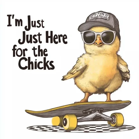 Y2K Chicken Skateboard Clipart — Midjourney v6 AI Prompt: a y2k style with checkers and a clipart of a cute baby chicken with sunglasses a...