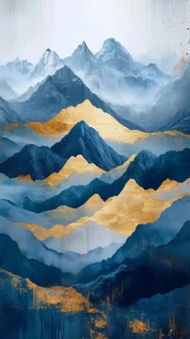 Gold and Blue Mountains Decor — Midjourney v6 AI Prompt: Mountains, gold, blue, matching, white background, 8k, decoration high details,U...