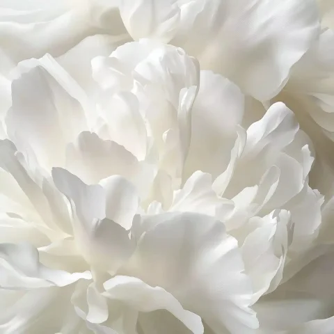 Photorealistic White Peony Petals — Midjourney v6 AI Prompt: Close-up of snow-white peony petals, realistic texture, neutral snow-white shade...