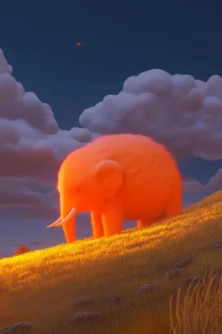 3D Orange Elephant in Wheat Field — Midjourney v6 AI Prompt: A cute huge orange elephant in a green Wheat Field, with a fluffy wool texture,...