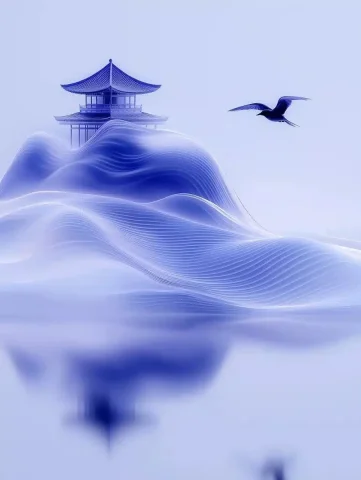 Delicate Landscape with Swallows — Midjourney v6 AI Prompt: With large areas of white space, terraced fields, heavy rain in the rainy season...