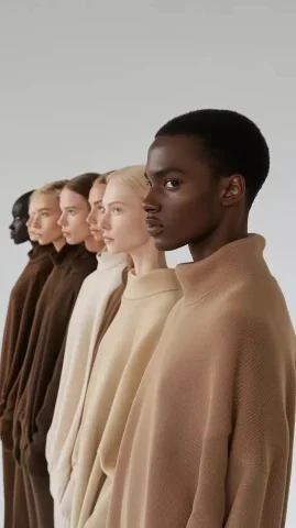 Minimalist Models in Sequence — Midjourney v6 AI Prompt: A lineup of models dressed in elegant, minimalist outfits, standing one behind t...