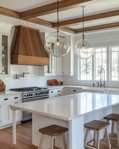 Realistic Southern Farmhouse Kitchen — Midjourney v6 AI Prompt: the Kitchen of a southern modern Farmhouse style home in Georgia on a bright and...