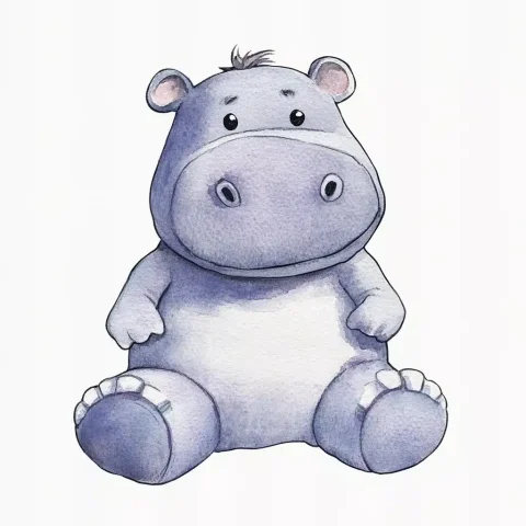 Vintage Watercolor Plush Hippo — Midjourney v6 AI Prompt: Create a watercolor vintage-style clip art illustration of a plush hippo, design...